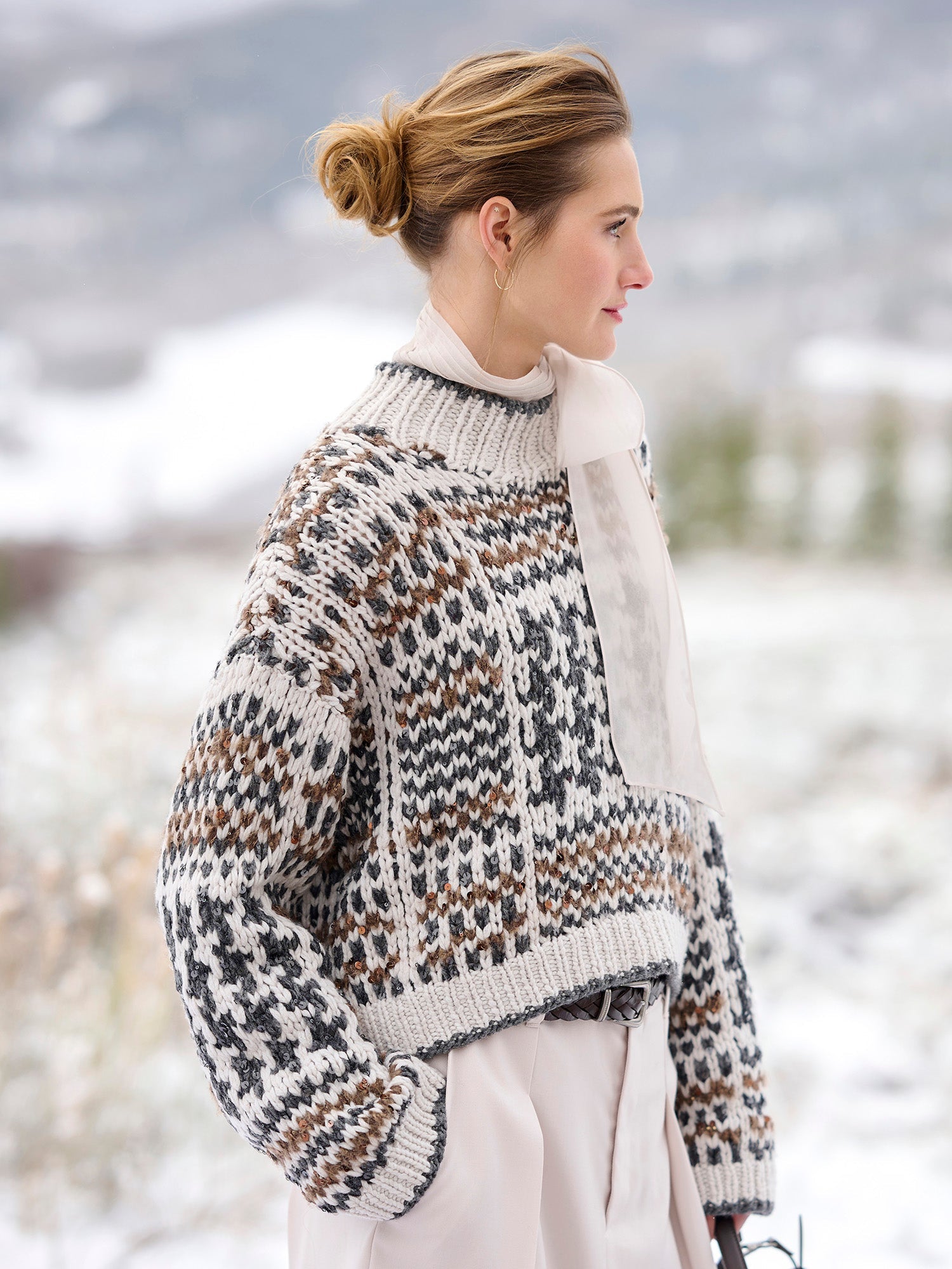 Herringbone Paillette Cashmere Sweater