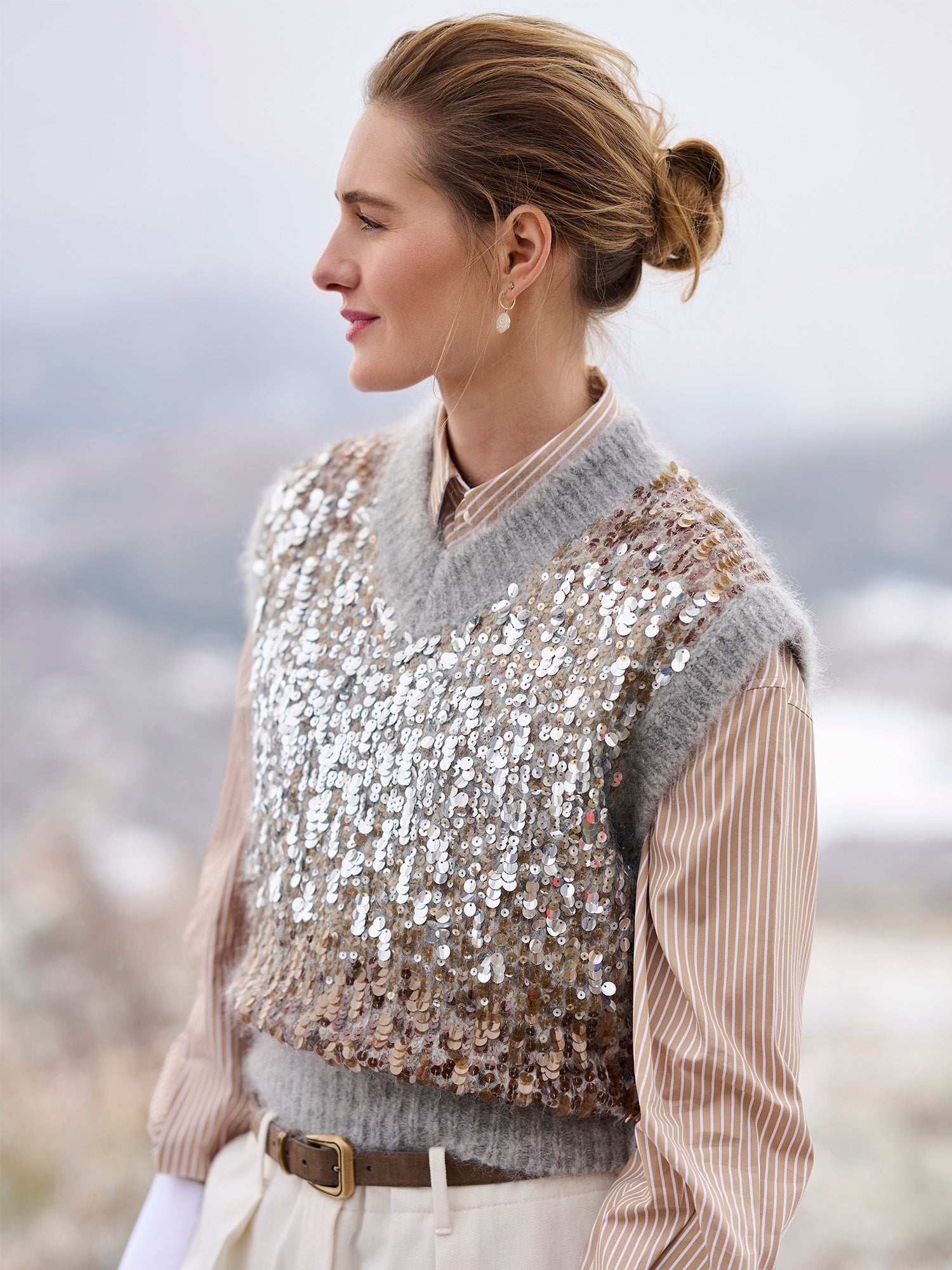 Ombre Paillette Sweater Vest