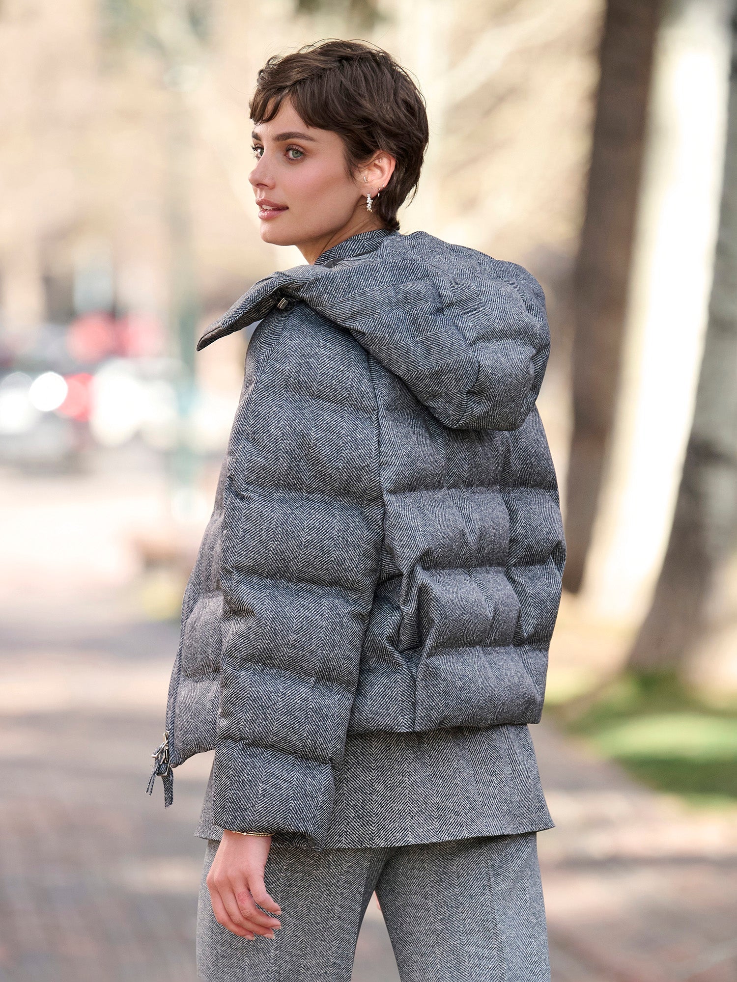 Evita Herringbone Puffer