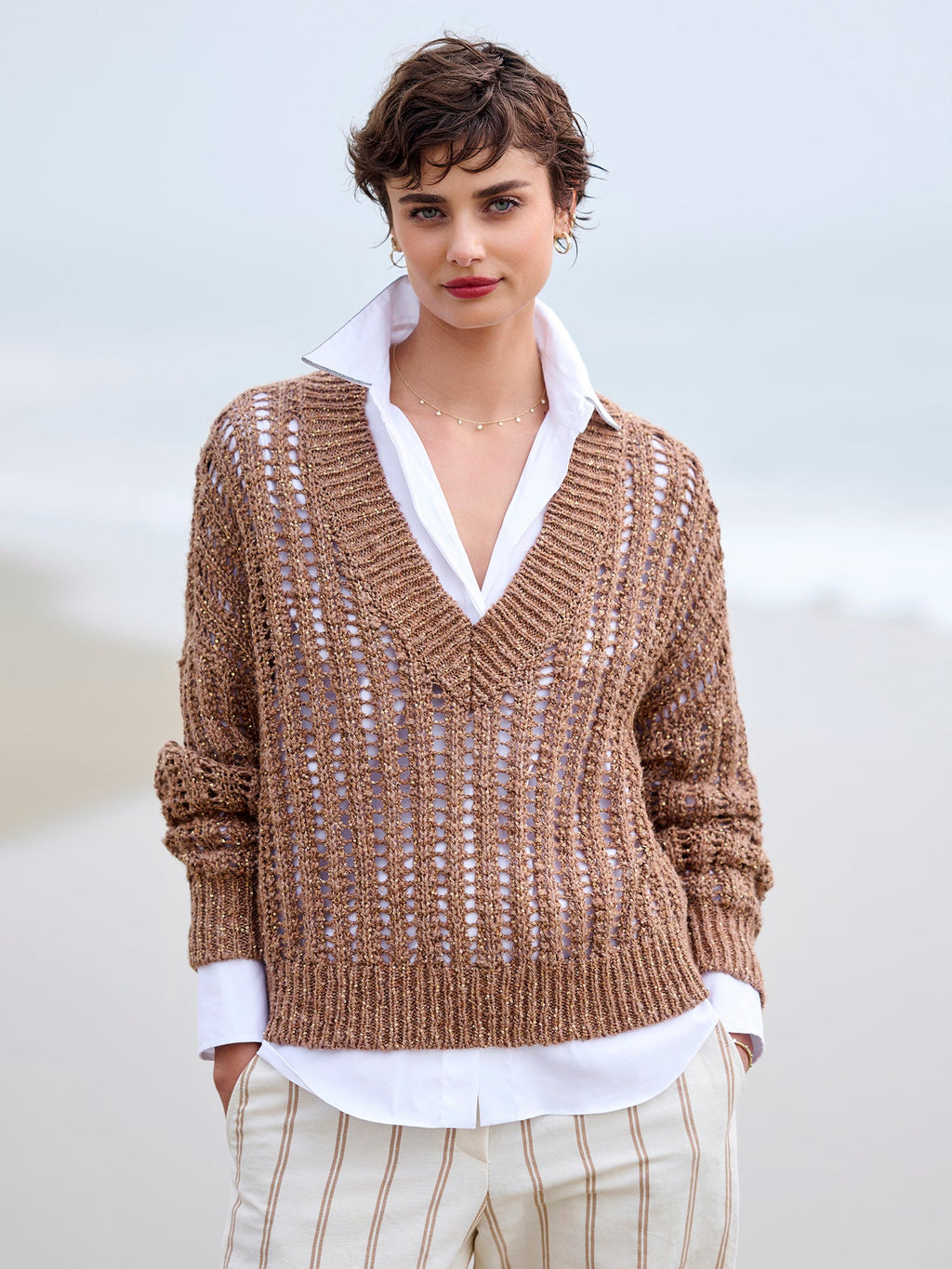 V-Neck Paillette Sweater