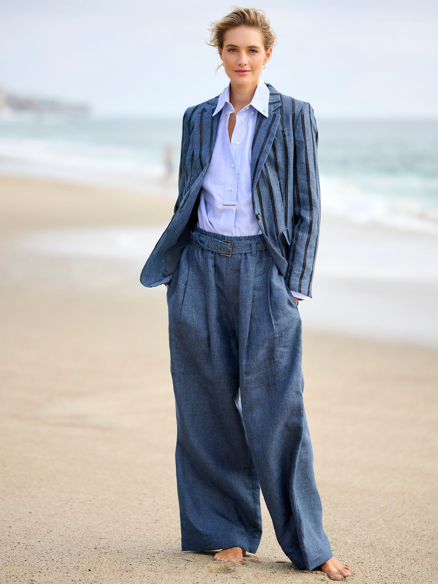 Belted Wide Leg Linen Pant