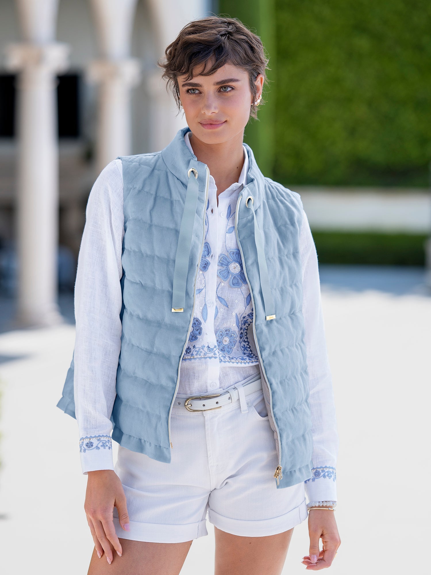 Krista Linen Ruffle Down Vest