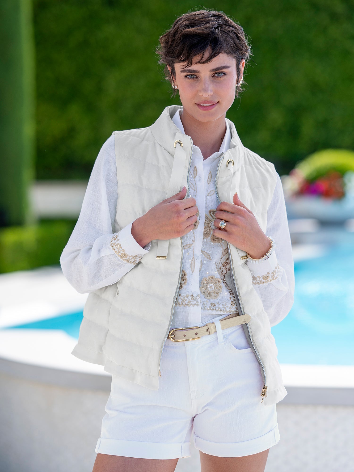 Krista Linen Ruffle Down Vest