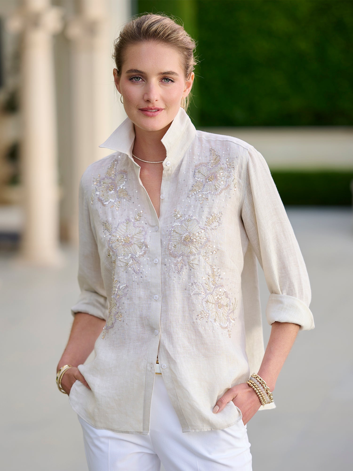 Agatha Beaded Linen Shirt