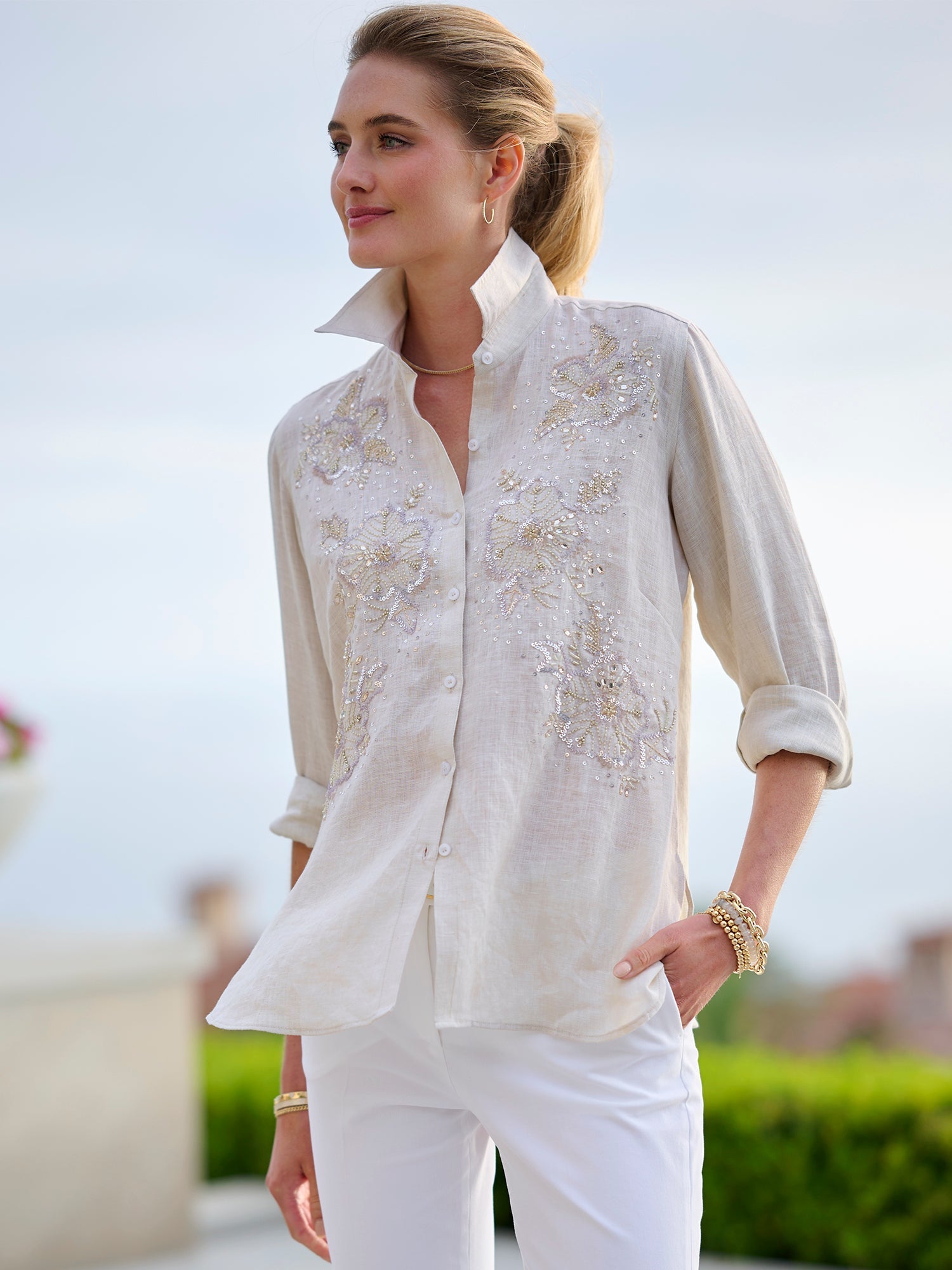 Agatha Beaded Linen Shirt