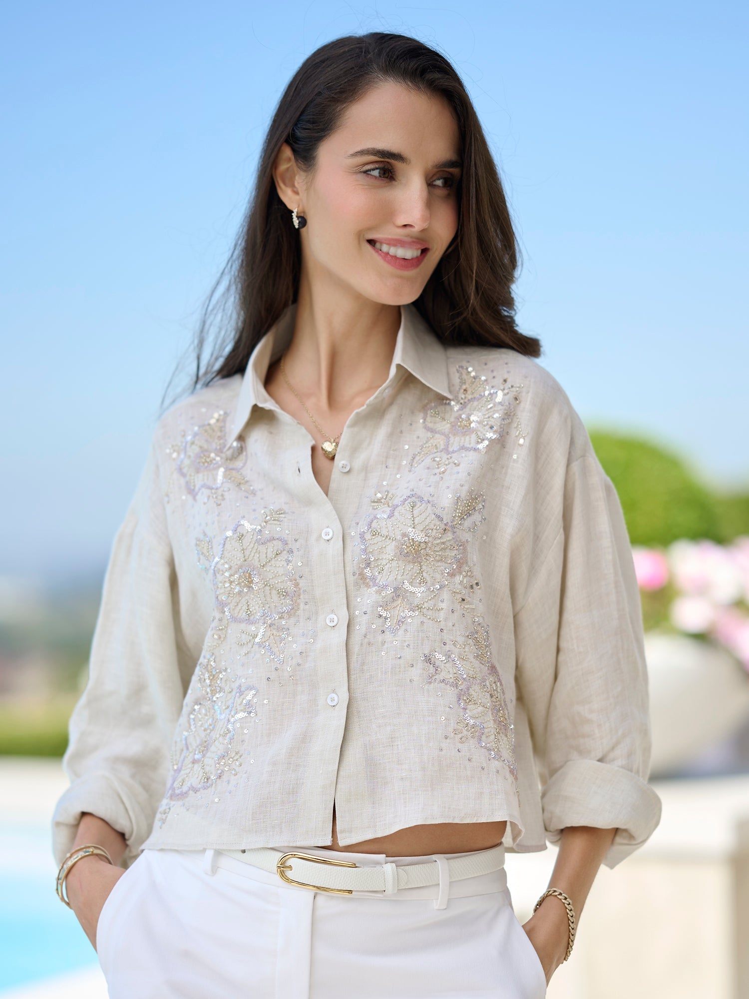 Addy Beaded Linen Shirt
